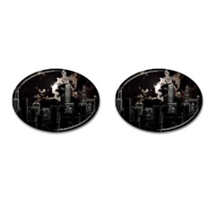 City Night Moon Skyline Skyscraper Cufflinks (oval) by Grandong