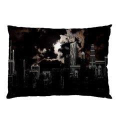 City Night Moon Skyline Skyscraper Pillow Case by Grandong