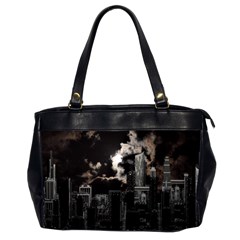 City Night Moon Skyline Skyscraper Oversize Office Handbag (2 Sides) by Grandong