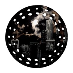 City Night Moon Skyline Skyscraper Round Filigree Ornament (two Sides) by Grandong