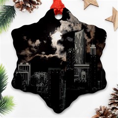 City Night Moon Skyline Skyscraper Snowflake Ornament (two Sides) by Grandong