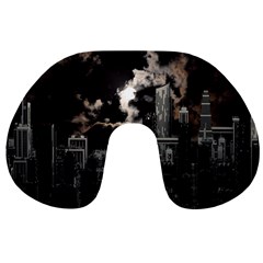 City Night Moon Skyline Skyscraper Travel Neck Pillow by Grandong