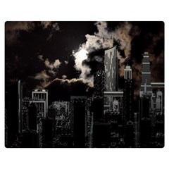 City Night Moon Skyline Skyscraper Two Sides Premium Plush Fleece Blanket (medium) by Grandong