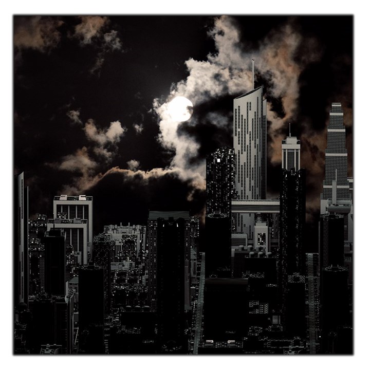 City Night Moon Skyline Skyscraper Square Satin Scarf (36  x 36 )