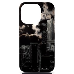 City Night Moon Skyline Skyscraper Iphone 14 Pro Black Uv Print Case by Grandong