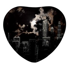 City Night Moon Skyline Skyscraper Heart Glass Fridge Magnet (4 Pack) by Grandong