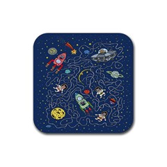 Cat Cosmos Cosmonaut Rocket Rubber Coaster (square) by Grandong