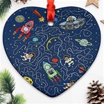 Cat Cosmos Cosmonaut Rocket Heart Ornament (Two Sides) Front