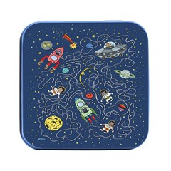 Cat Cosmos Cosmonaut Rocket Square Metal Box (black) by Grandong