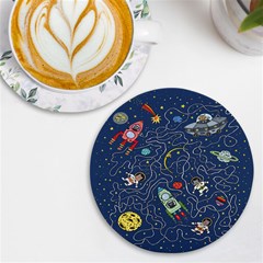 Cat Cosmos Cosmonaut Rocket Uv Print Round Tile Coaster by Grandong