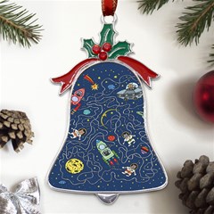 Cat Cosmos Cosmonaut Rocket Metal Holly Leaf Bell Ornament