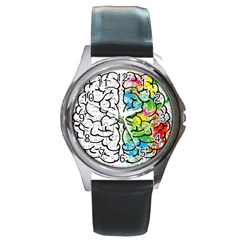 Brain Mind Psychology Idea Drawing Round Metal Watch by Grandong