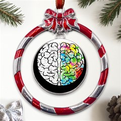 Brain Mind Psychology Idea Drawing Metal Red Ribbon Round Ornament by Grandong