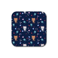 Cute Astronaut Cat With Star Galaxy Elements Seamless Pattern Rubber Coaster (square) by Grandong