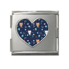 Cute Astronaut Cat With Star Galaxy Elements Seamless Pattern Mega Link Heart Italian Charm (18mm) by Grandong