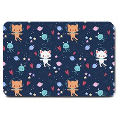 Cute Astronaut Cat With Star Galaxy Elements Seamless Pattern Large Doormat by Grandong