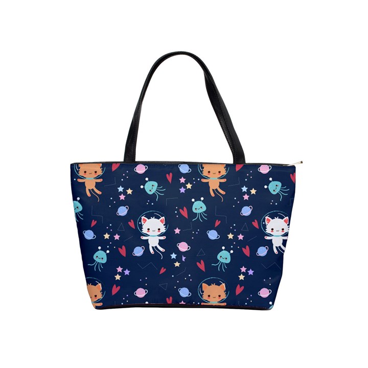 Cute Astronaut Cat With Star Galaxy Elements Seamless Pattern Classic Shoulder Handbag