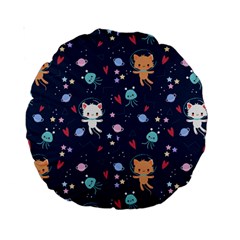 Cute Astronaut Cat With Star Galaxy Elements Seamless Pattern Standard 15  Premium Round Cushions by Grandong