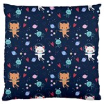 Cute Astronaut Cat With Star Galaxy Elements Seamless Pattern Large Premium Plush Fleece Cushion Case (Two Sides) Front