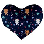 Cute Astronaut Cat With Star Galaxy Elements Seamless Pattern Large 19  Premium Flano Heart Shape Cushions Back