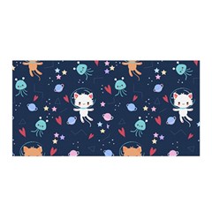 Cute Astronaut Cat With Star Galaxy Elements Seamless Pattern Satin Wrap 35  X 70  by Grandong