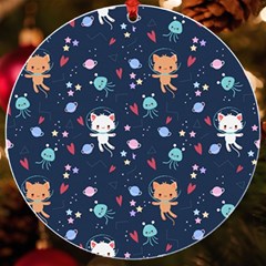 Cute Astronaut Cat With Star Galaxy Elements Seamless Pattern Uv Print Acrylic Ornament Round by Grandong