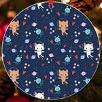 Cute Astronaut Cat With Star Galaxy Elements Seamless Pattern UV Print Acrylic Ornament Round Front