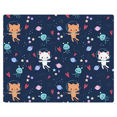 Cute Astronaut Cat With Star Galaxy Elements Seamless Pattern Premium Plush Fleece Blanket (medium) by Grandong