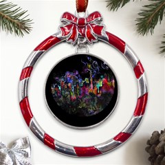 Grunge Paint Splatter Splash Ink Metal Red Ribbon Round Ornament by Grandong