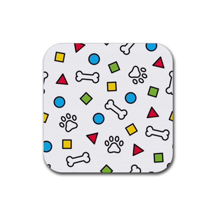 Dog Paw Seamless Pattern Footprint Bone Rubber Coaster (Square)