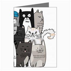 Cute Cat Hand Drawn Cartoon Style Greeting Cards (pkg Of 8)