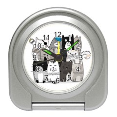 Cute Cat Hand Drawn Cartoon Style Travel Alarm Clock by Grandong