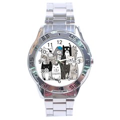 Cute Cat Hand Drawn Cartoon Style Stainless Steel Analogue Watch