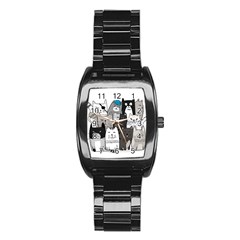 Cute Cat Hand Drawn Cartoon Style Stainless Steel Barrel Watch by Grandong