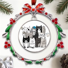 Cute Cat Hand Drawn Cartoon Style Metal X mas Wreath Ribbon Ornament