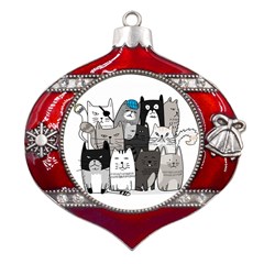 Cute Cat Hand Drawn Cartoon Style Metal Snowflake And Bell Red Ornament by Grandong