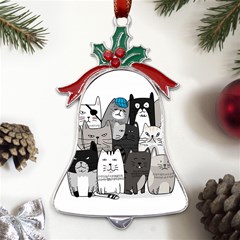 Cute Cat Hand Drawn Cartoon Style Metal Holly Leaf Bell Ornament by Grandong