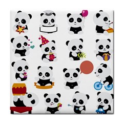 Playing Pandas Cartoons Tile Coaster