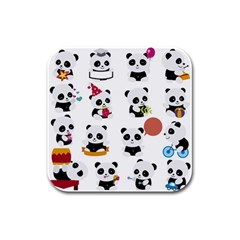 Playing Pandas Cartoons Rubber Square Coaster (4 pack)