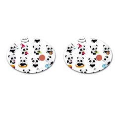 Playing Pandas Cartoons Cufflinks (Oval)