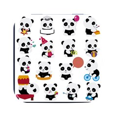 Playing Pandas Cartoons Square Metal Box (black) by Apen