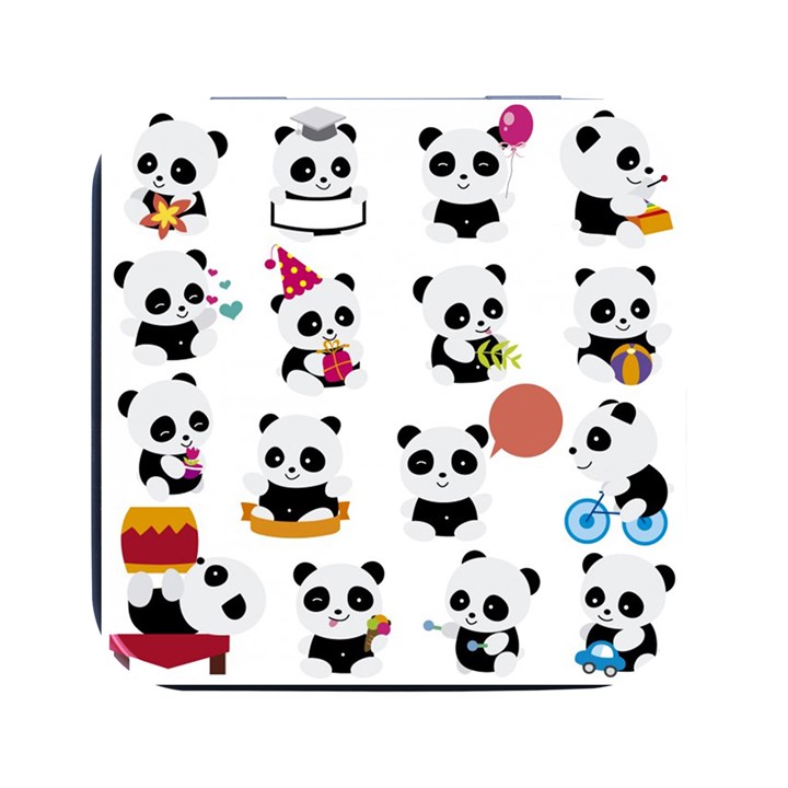 Playing Pandas Cartoons Square Metal Box (Black)