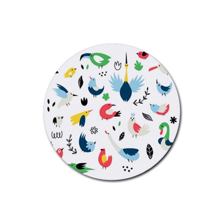 Vector Set Isolates With Cute Birds Scandinavian Style Rubber Coaster (Round)