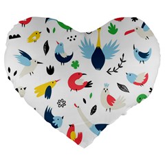 Vector Set Isolates With Cute Birds Scandinavian Style Large 19  Premium Heart Shape Cushions by Apen