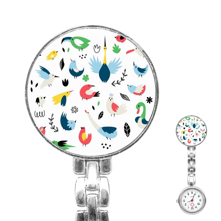 Vector Set Isolates With Cute Birds Scandinavian Style Stainless Steel Nurses Watch