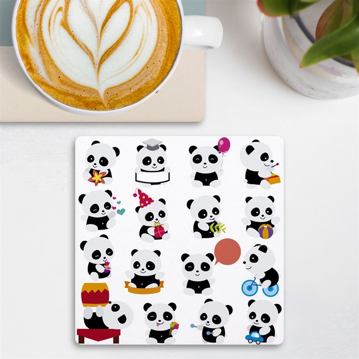 Playing Pandas Cartoons UV Print Square Tile Coaster 