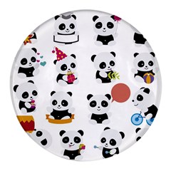 Playing Pandas Cartoons Round Glass Fridge Magnet (4 pack)