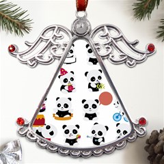 Playing Pandas Cartoons Metal Angel with Crystal Ornament