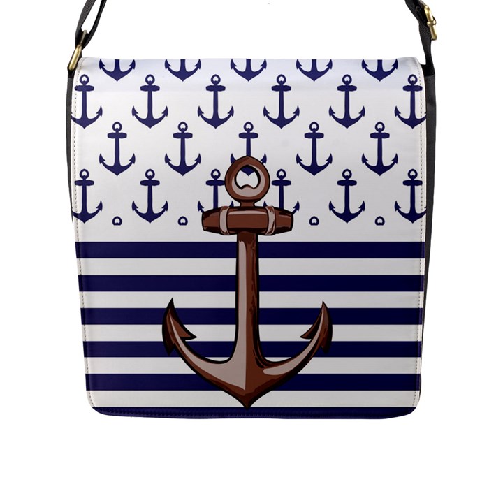 Anchor Background Design Flap Closure Messenger Bag (L)