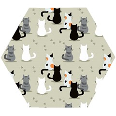 Cute Cat Seamless Pattern Wooden Puzzle Hexagon by Apen